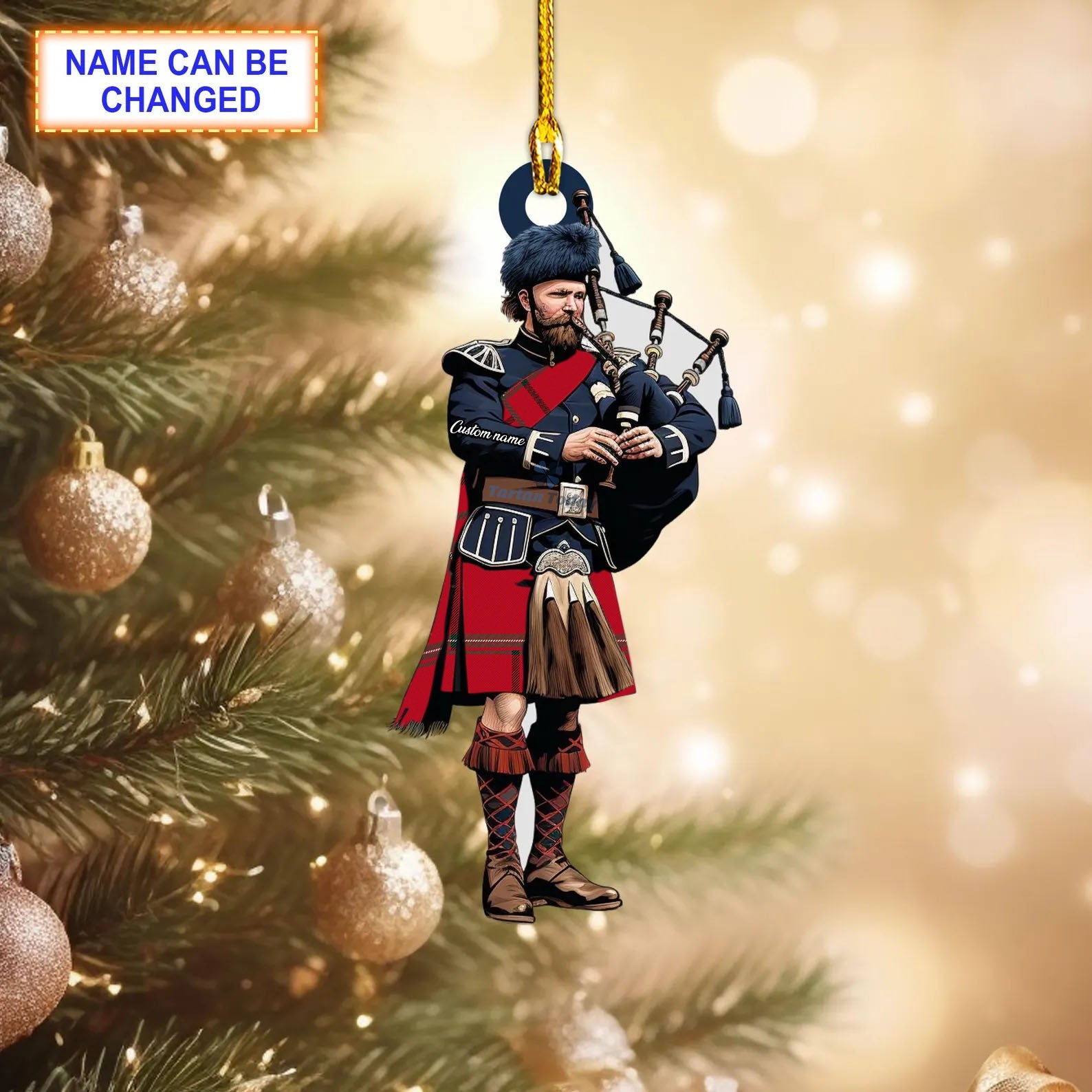 Personalized Clan Chalet Modern Tartan Bagpipe Ornament with Custom Name--Scottish Christmas Tree Decoration EP19