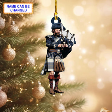 Personalized Clan Chieftain Modern Tartan Bagpipe Ornament with Custom Name--Scottish Christmas Tree Decoration QN28