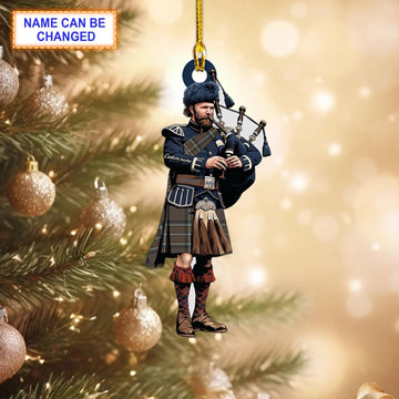 Personalized Clan Cavalier Brown Reproduction Tartan Bagpipe Ornament with Custom Name--Scottish Christmas Tree Decoration TY23