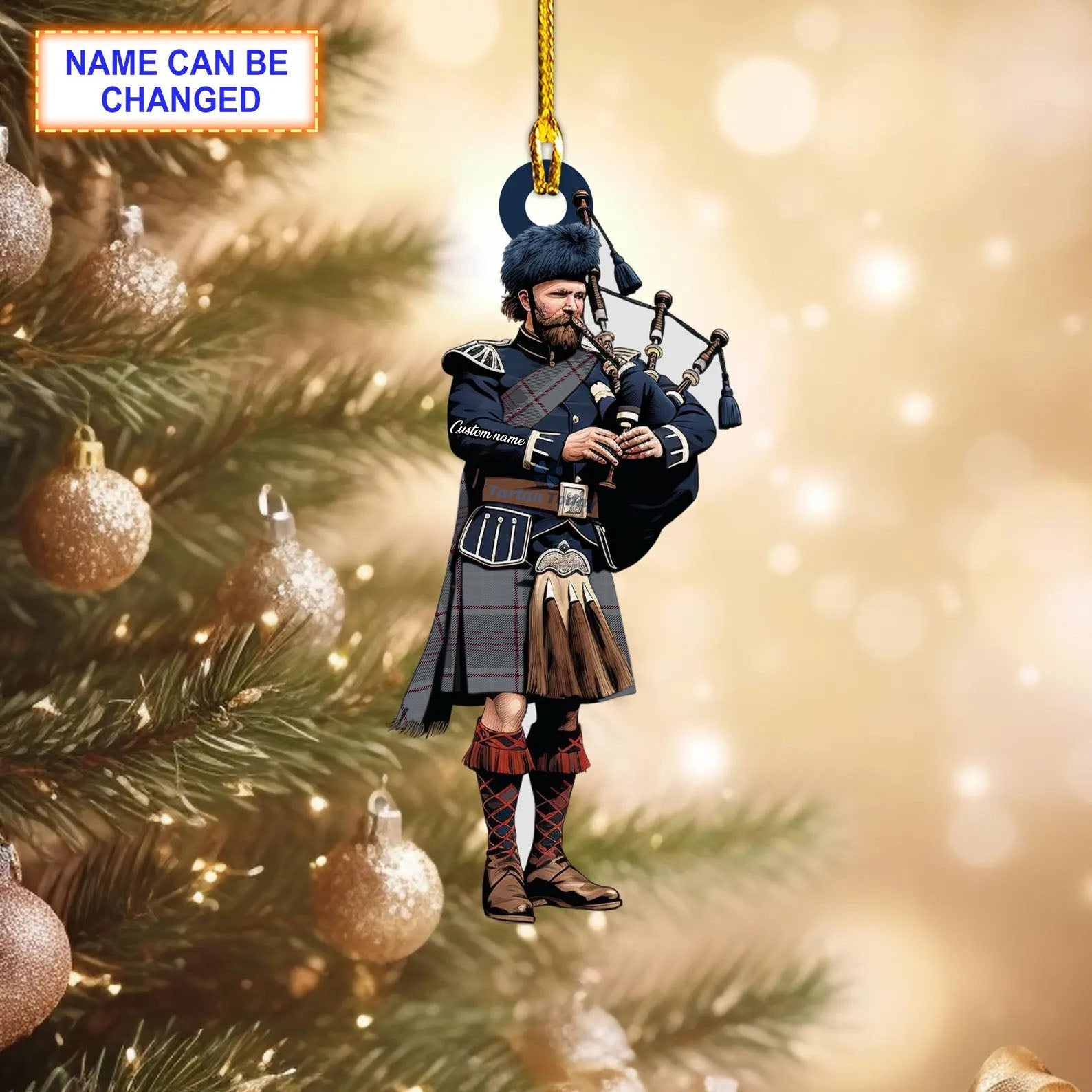 Personalized Clan Clyde Reproduction Tartan Bagpipe Ornament with Custom Name--Scottish Christmas Tree Decoration YD54