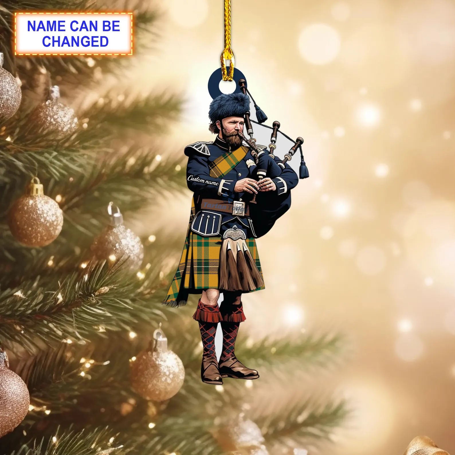 Personalized Clan Connacht #2 Ancient Tartan Bagpipe Ornament with Custom Name--Scottish Christmas Tree Decoration RC86