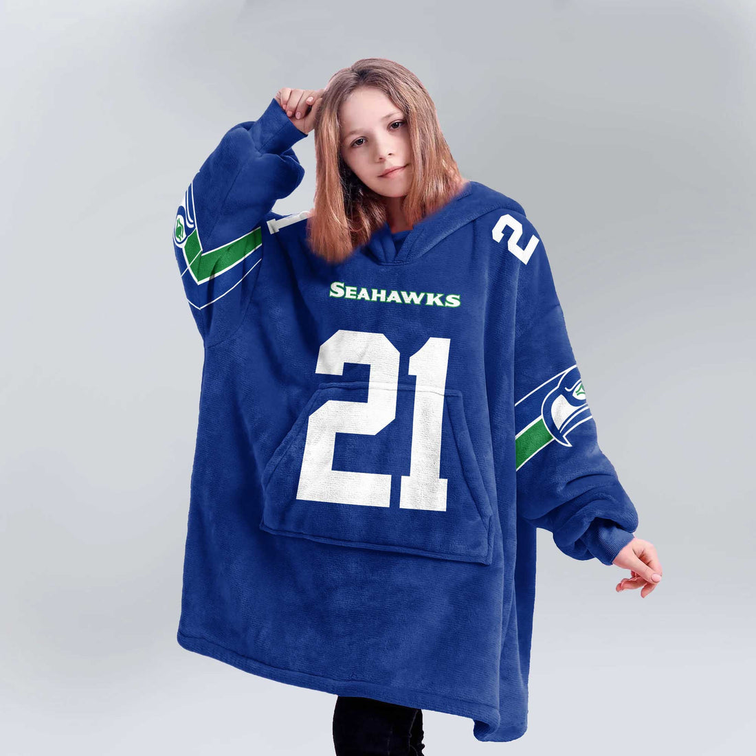 Kid 21 Seattle Football Unisex Blanket Hoodie