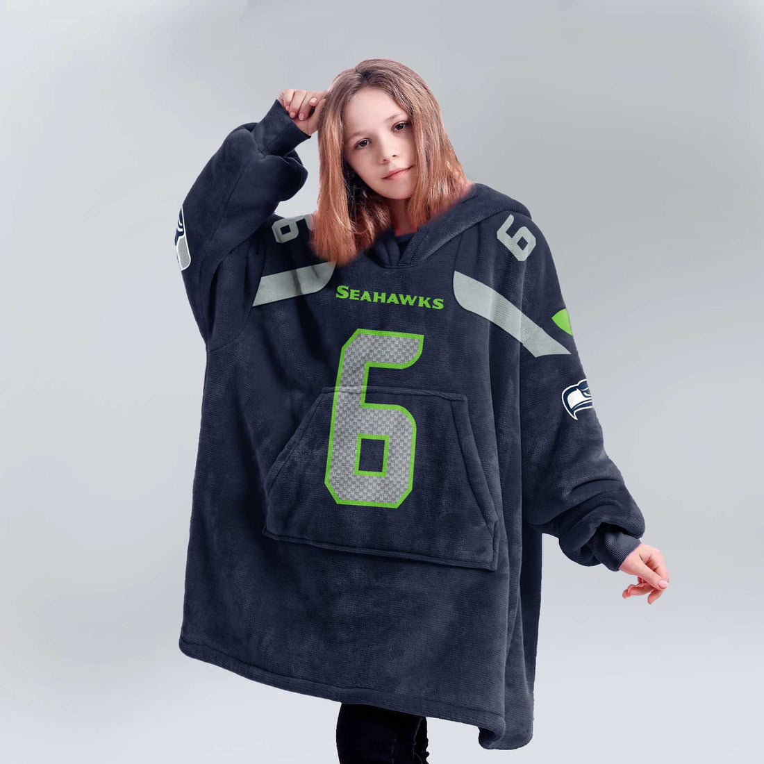 Kid 6 Seattle Football Unisex Blanket Hoodie