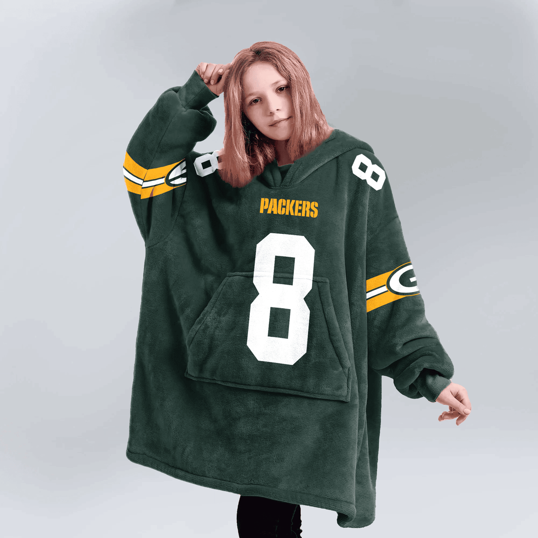 Kid 8 Green Bay Football Unisex Blanket Hoodie