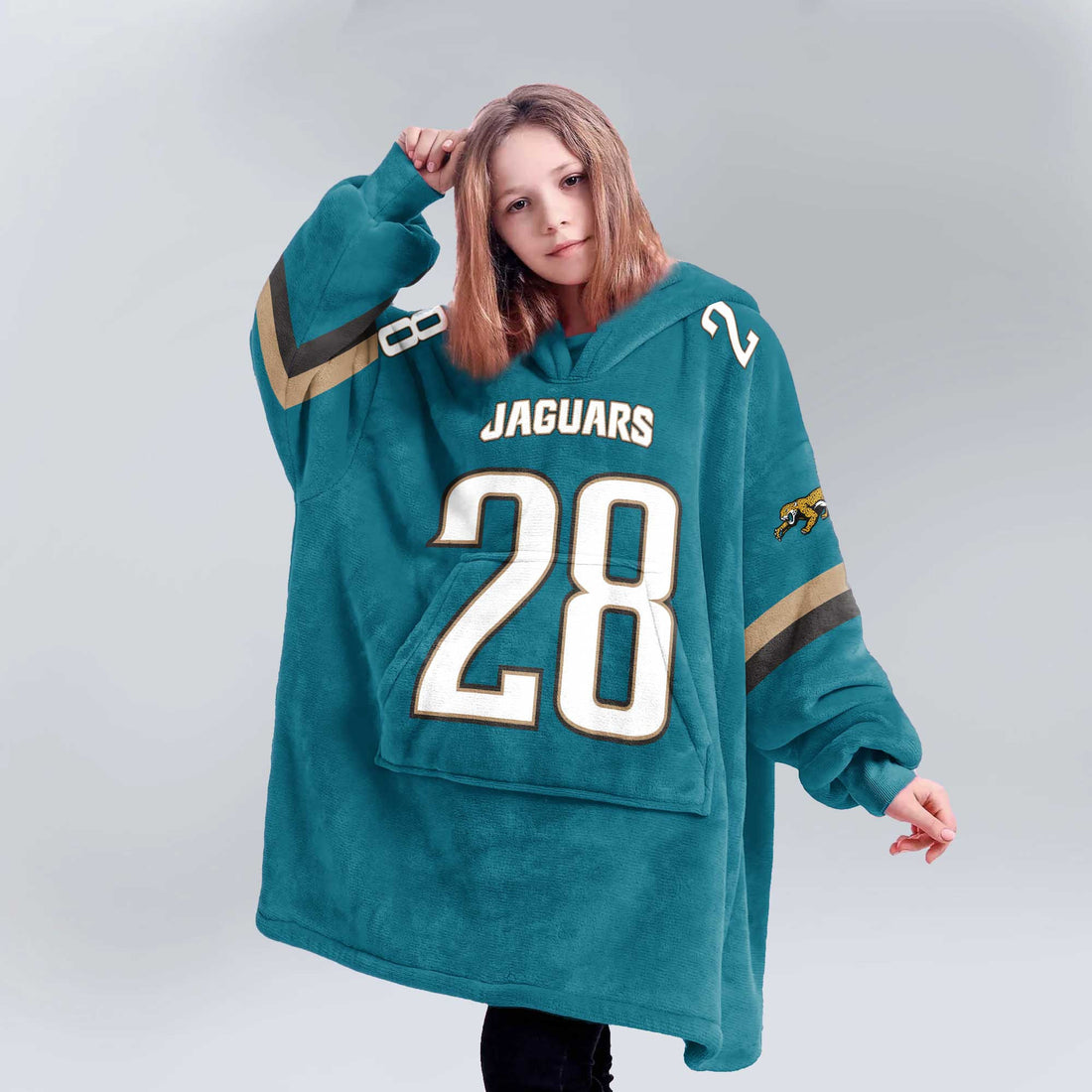 Kid 28 Jacksonville Football Unisex Blanket Hoodie