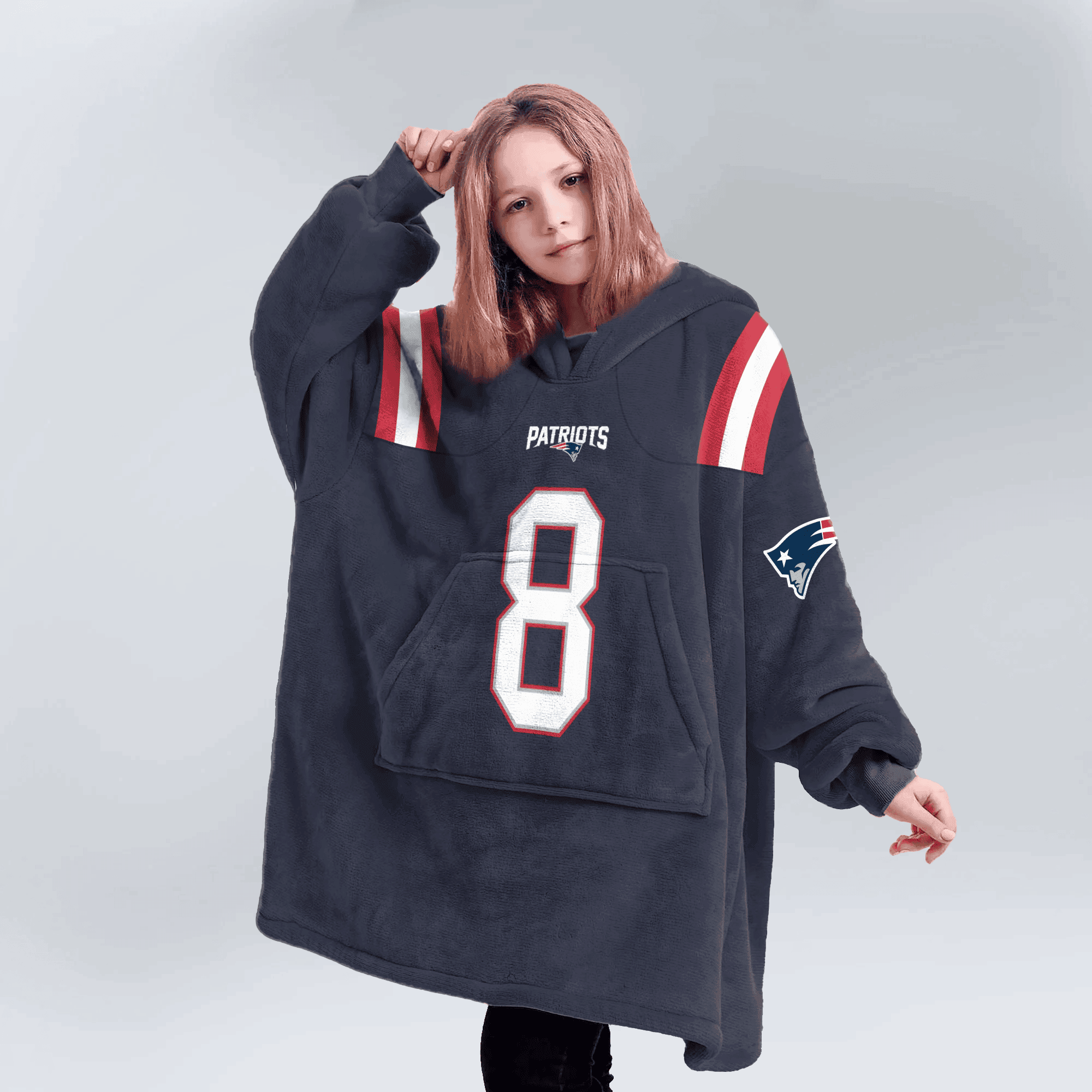 Kid 8 New England Football Unisex Blanket Hoodie