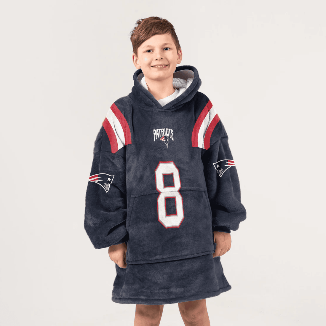 Kid 8 New England Football Unisex Blanket Hoodie