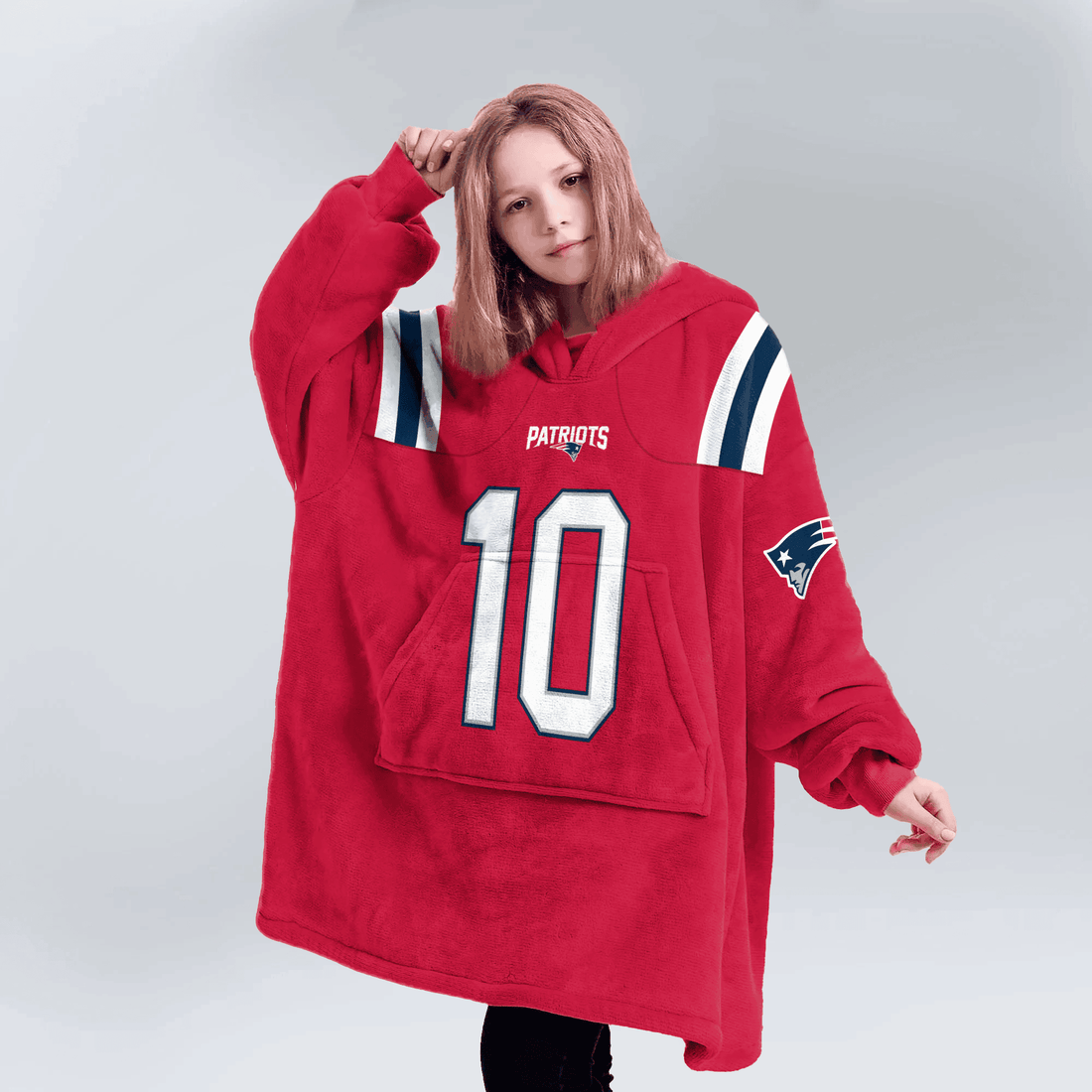 Kid 10 New England Football Unisex Blanket Hoodie