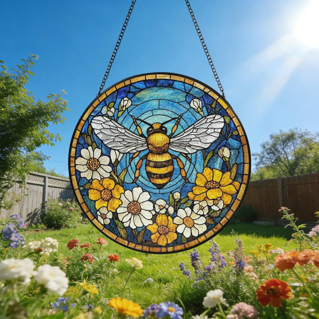 Custom Bee Stained Glass Suncatcher Window Hangings Bumble Bee Honeybee Bee Garden Art Mother's Day Gift Grandma Bee