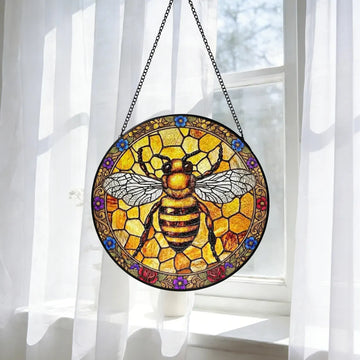 Custom Bee Stained Glass Suncatcher Window Hangings Bumble Bee Honeybee Bee Garden Art Mother's Day Gift Grandma Bee