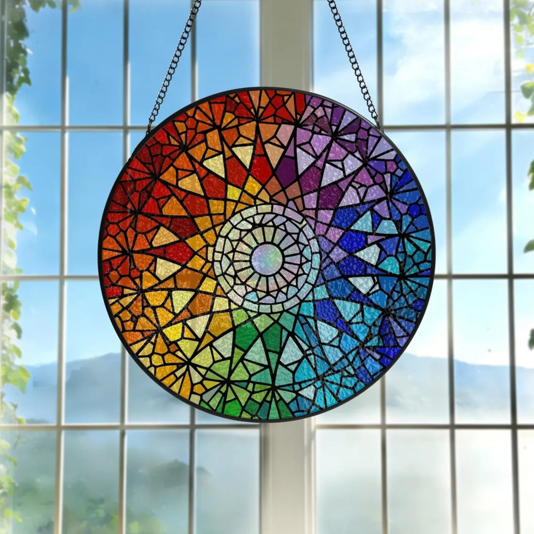 Rainbow Spiral Stained Glass Suncatcher Rainbow Window Hanging Rainbow Glass Art Birthday Gift for Mom