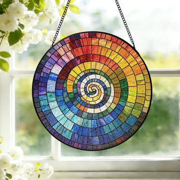 Rainbow Spiral Stained Glass Suncatcher Rainbow Window Hanging Rainbow Glass Art Birthday Gift for Mom