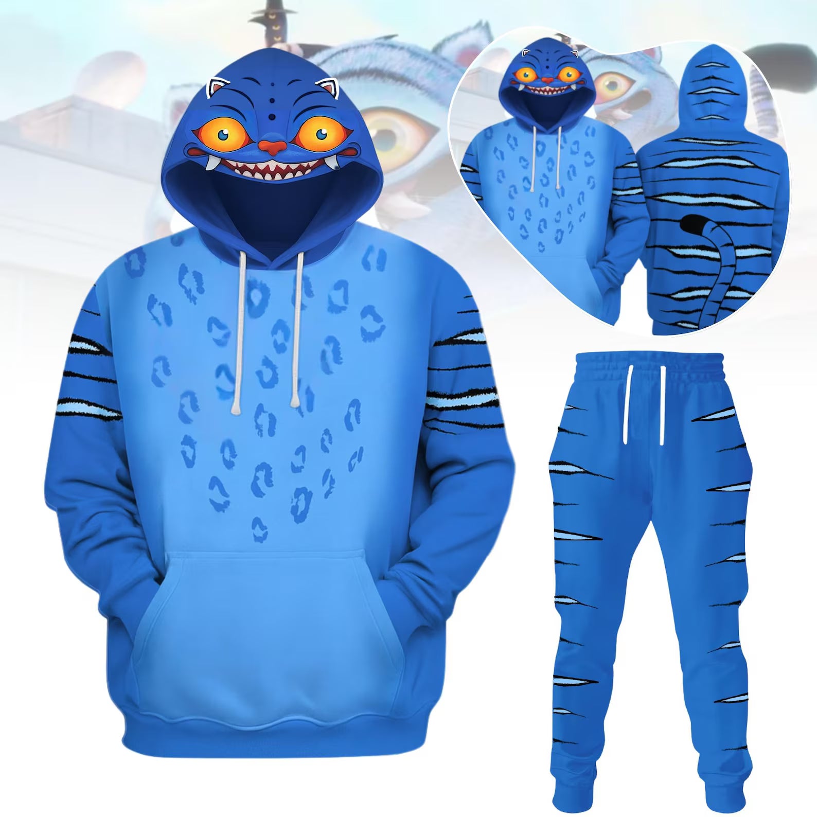 Derpy Tiger Costume Hoodie Jogger Sets, Kpop Demon Hunters Costume Hoodie, Blue Tiger Sweatshirt, Huntrix Kpop Movie Cosplay Outfits