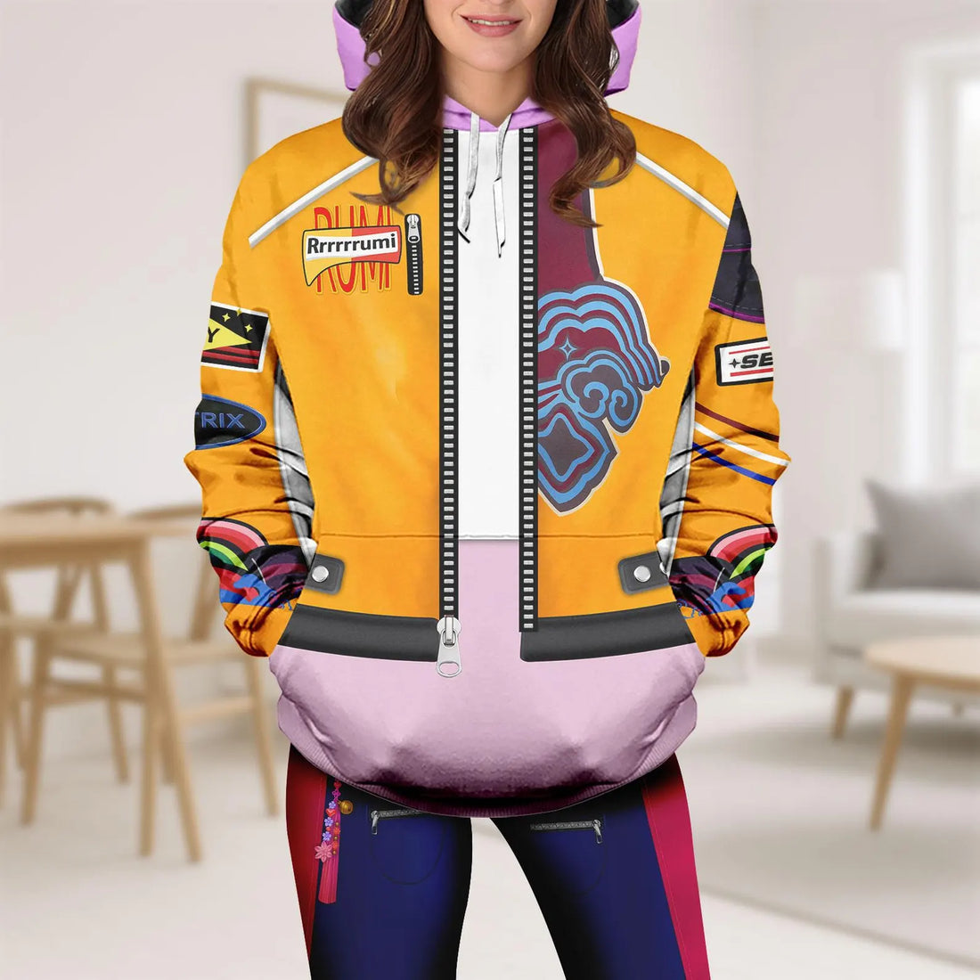 Kpop Girls Rumi Costume Zip Hoodie, Rumi Demon Hunters Hoodie For Kids, Zoey Rumi Mira Legging For Women, Halloween Costume Clothing