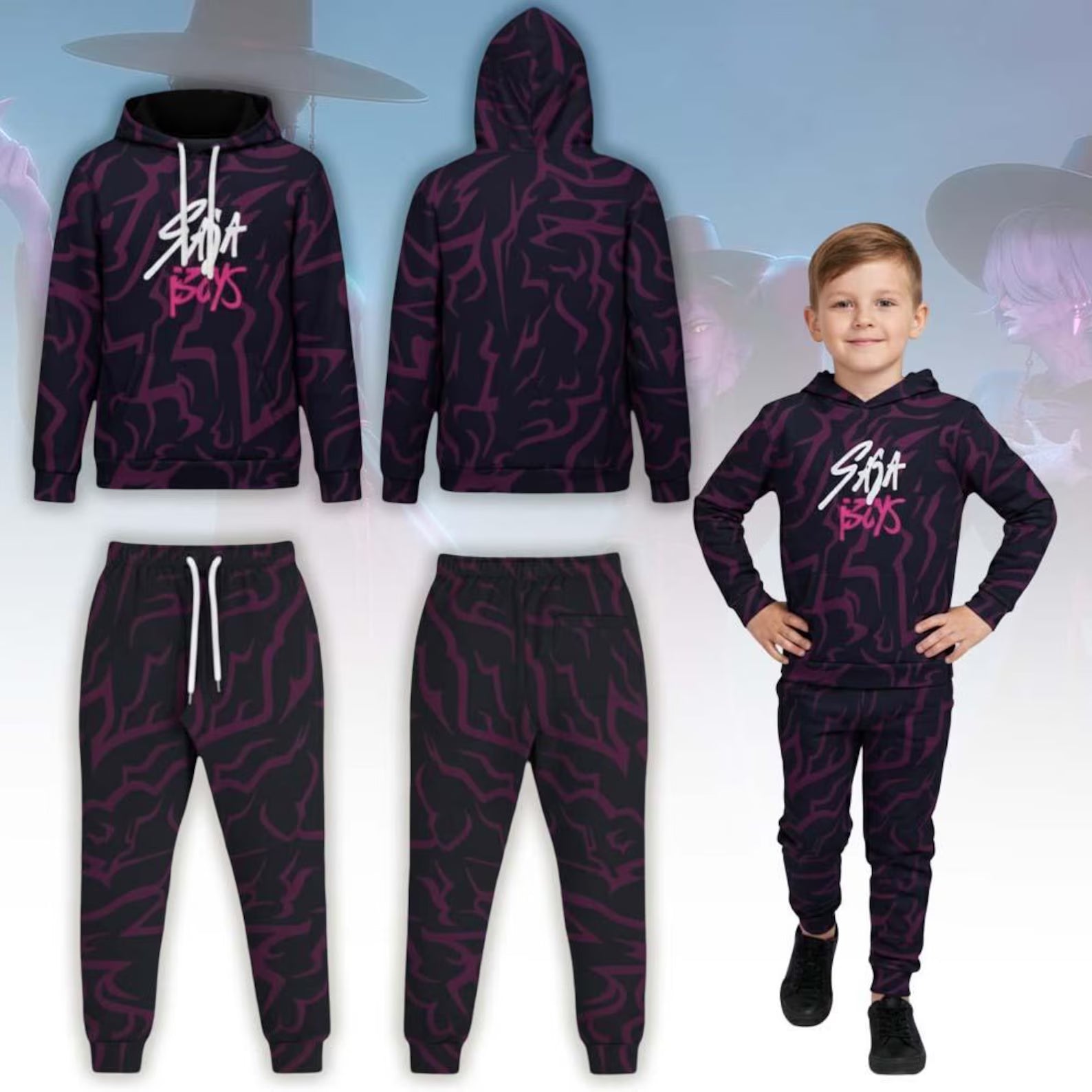 Saja Boys Kpop Demon Hunters Costume Cosplay Set, Saja Boys Huntrix Hoodie, Saja Boys Jogger For Kids And Men, Demon Hunters Merch