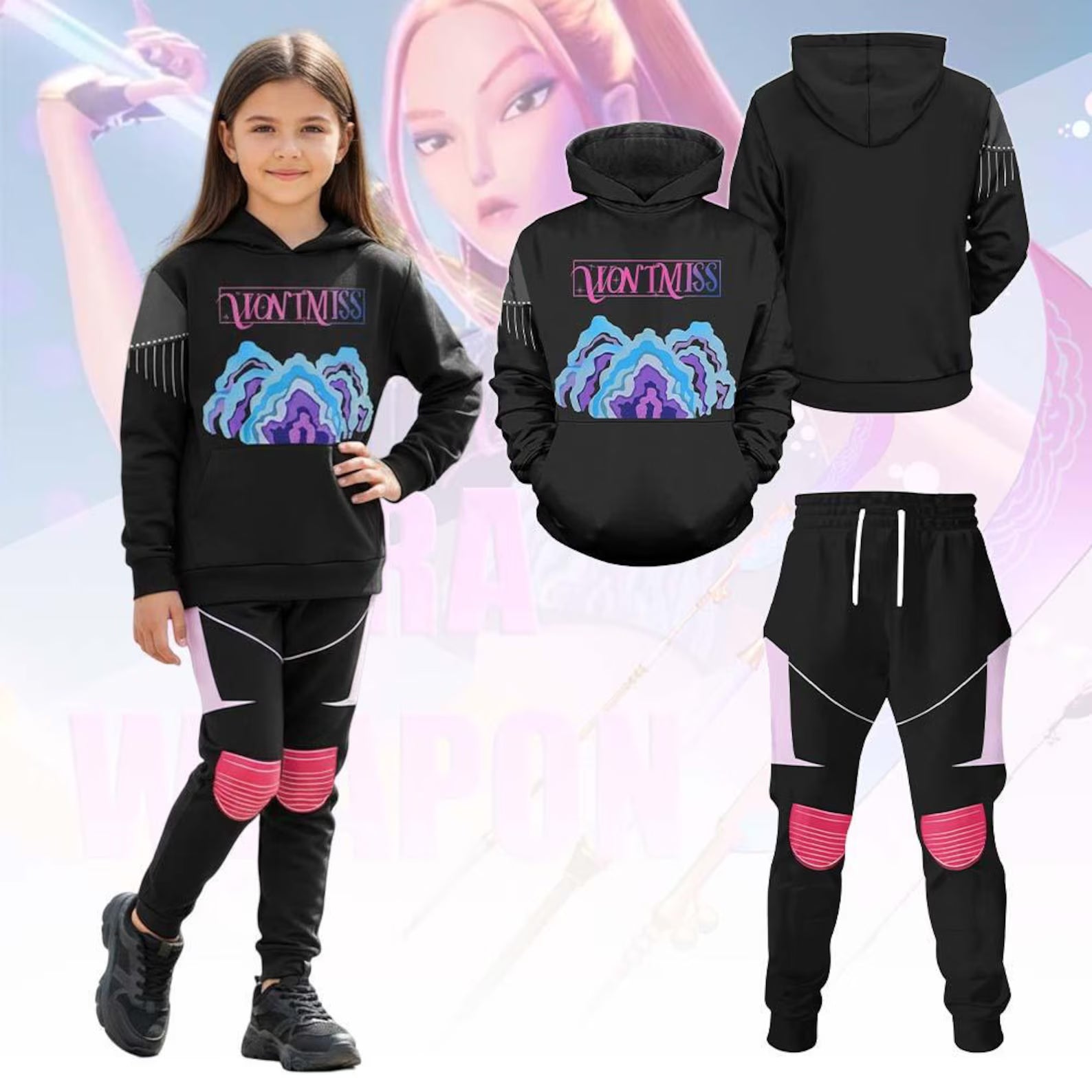 Mira Kpop Demon Hunter Inspired Cosplay Outfit, Girl Group Stage Costume Mira, Zoey Rumi Mira Hoodie Jogger, Halloween Costume Clothing