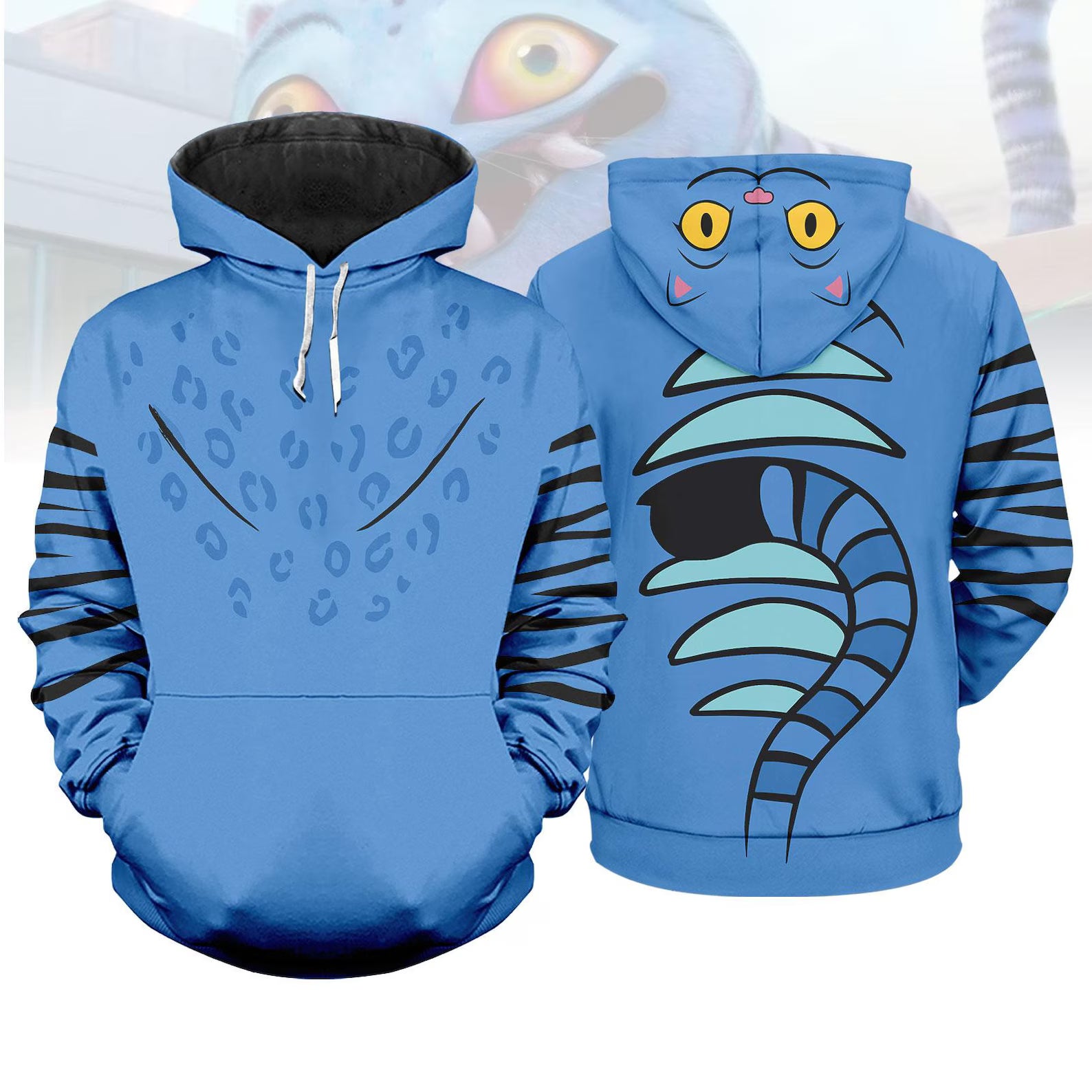 Derpy Tiger Costume 3D Hoodie, Kpop Demon Hunters Costume Hoodie, Blue Tiger Cosplay Sweatshirt, Huntrix Kpop Movie Cosplay Outfit