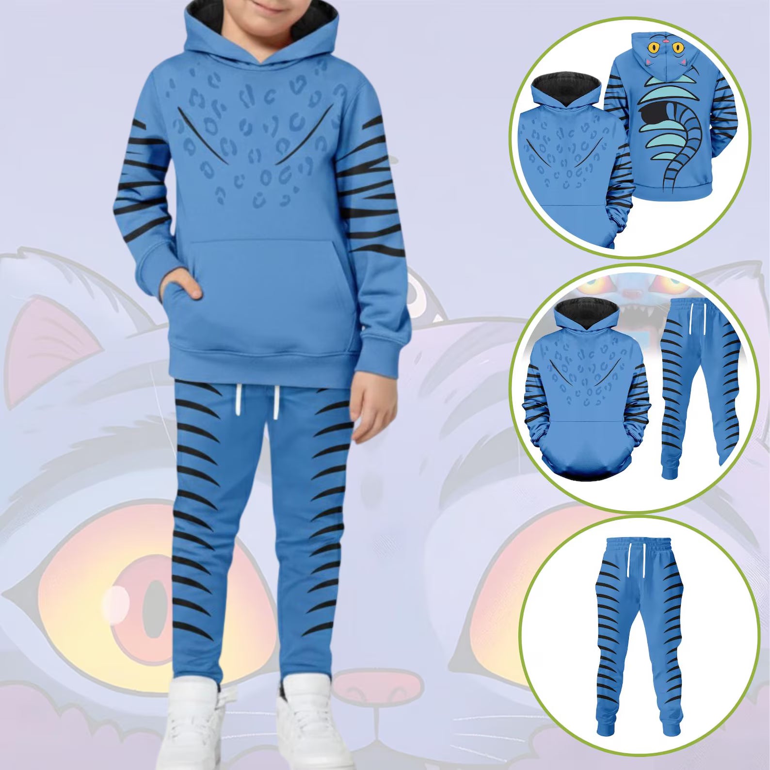 Derpy Tiger Costume Hoodie Jogger, Blue Tiger Cosplay Jogger, Kpop Demon Hunters Costume Hoodie, Huntrix Kpop Movie Cosplay Outfit