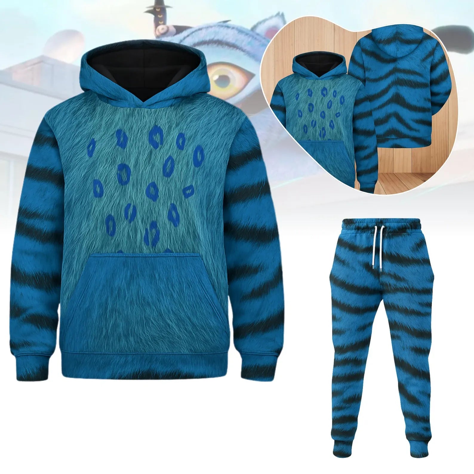 Derpy Tiger Costume Printed Hoodie Jogger Sets, Kpop Demon Hunters Costume Hoodie, Tiger Cosplay Set, Huntrix Kpop Movie Cosplay Outfit