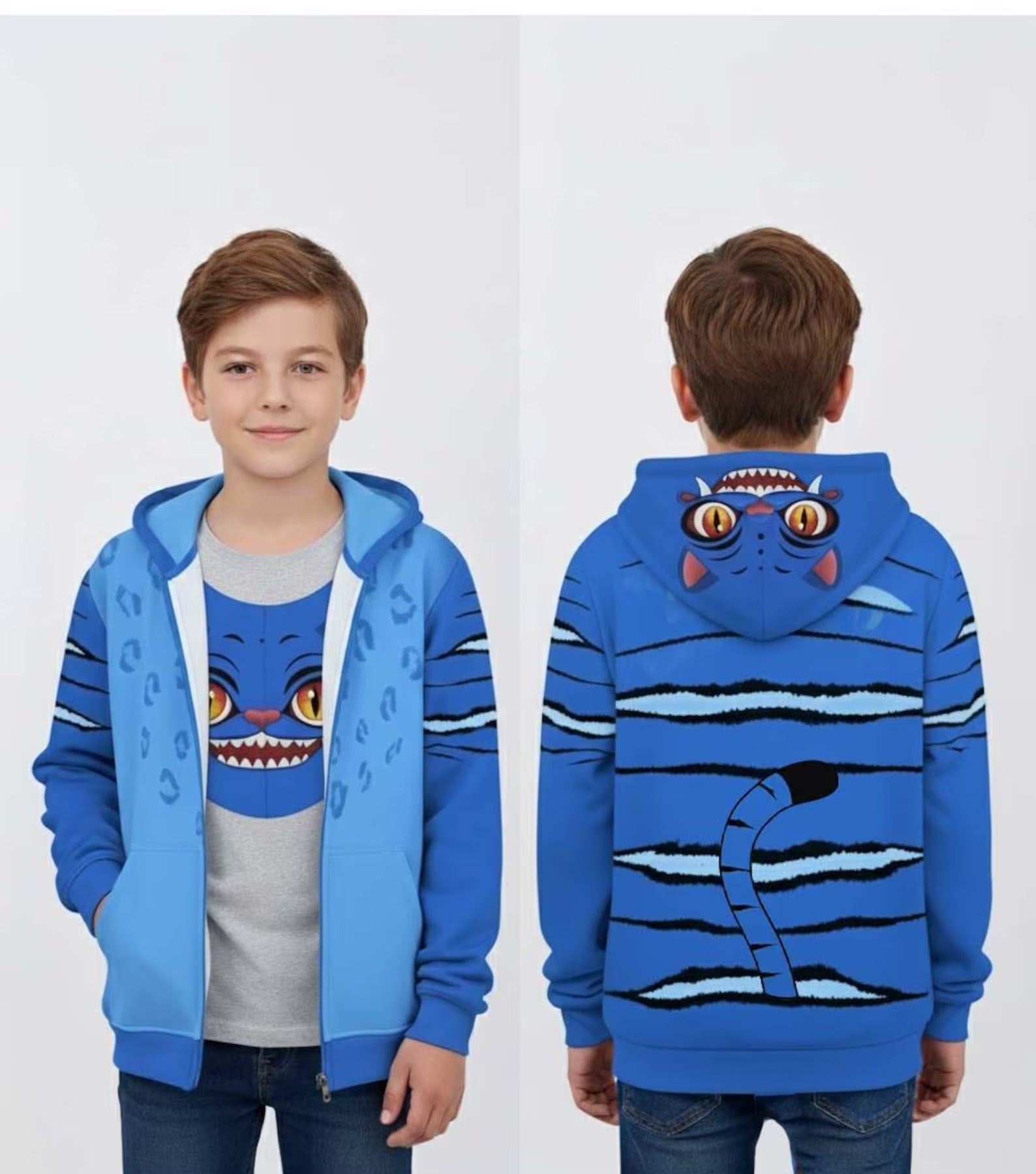 Derpy Tiger Costume Zip Hoodie, Kpop Demon Hunters Shirt, Derpy Huntrix Kpop Cosplay Hoodie, K-pop Movie Gift, Halloween Tiger Costume