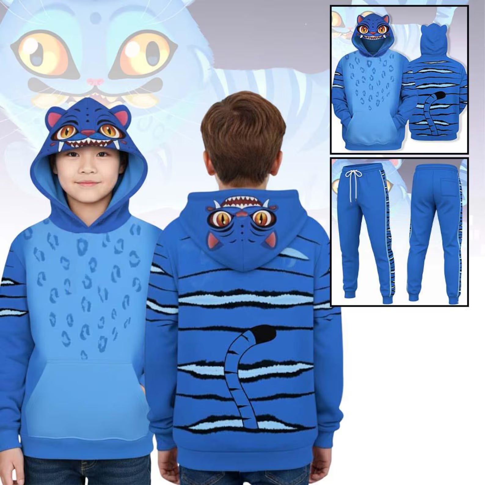 Derpy Tiger Costume Cosplay Set, Kpop Demon Hunters Hoodie, Blue Tiger Cosplay Jogger, Halloween Huntrix Kpop Movie Outfit