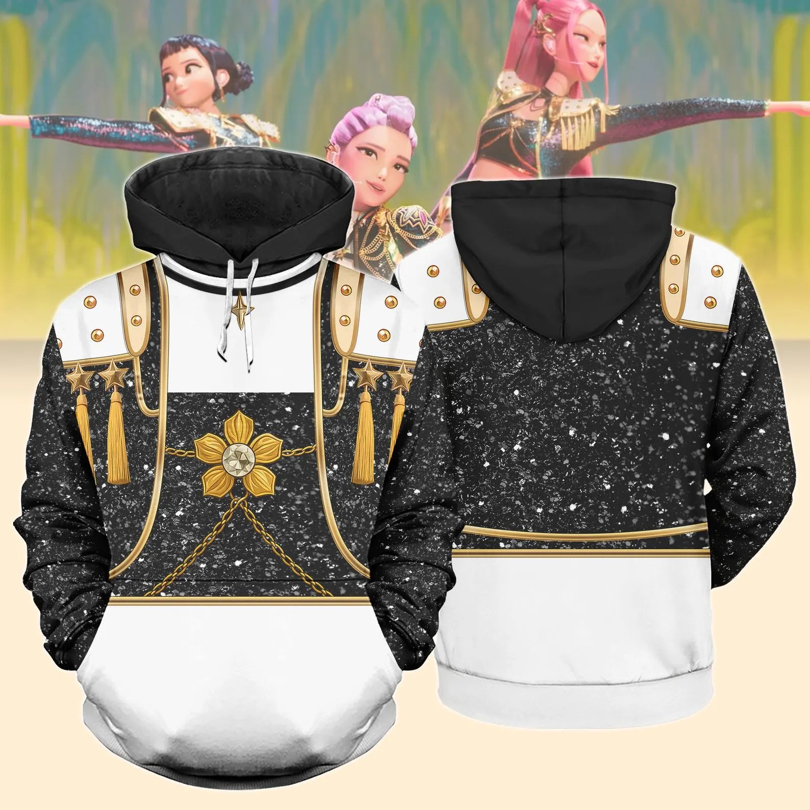 Mira Demon Hunters Black Gold Costume Hoodie, Mira Kpop Costume, Mira Cosplay Shirt, Huntrix Kpop Movie Sweatshirt, Halloween Gift