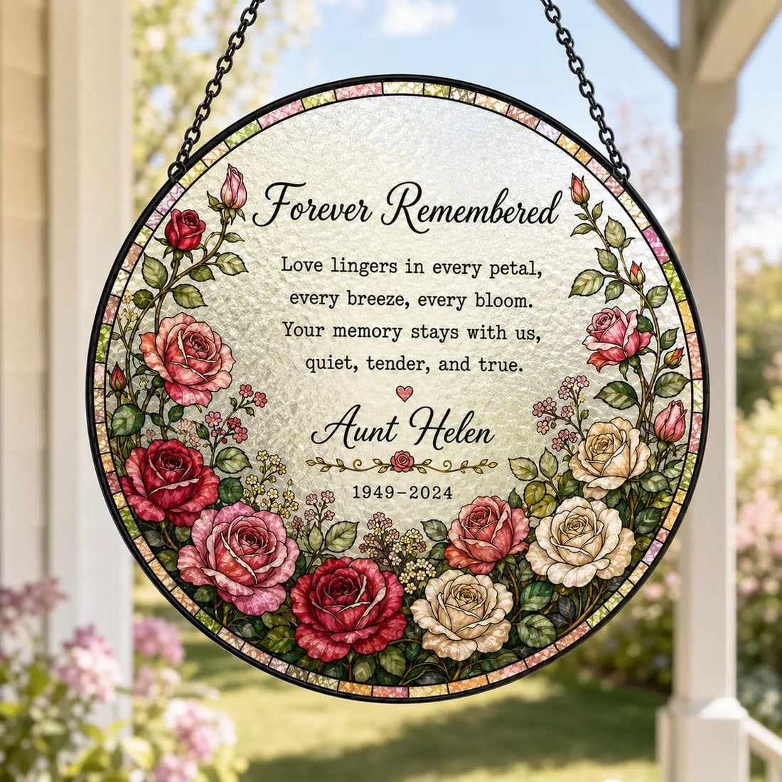 Personalized Memorial Suncatcher, Stained Glass Sympathy Gift for Loss of Mother or Loved One, In Loving Memory Window Hanging