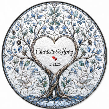 Personalized Wedding Anniversary Gift for Couple, Four Seasons Tree of Life Stained Glass Suncatcher, Custom Couple Window Hanging Keepsake