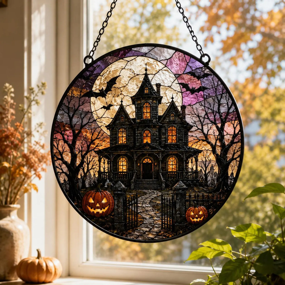 Haunted House Suncatcher, Stained Glass Halloween Window Hanging, Gothic Victorian Home Decor, Witchy Fall Decor Gift - Etsy Hong Kong