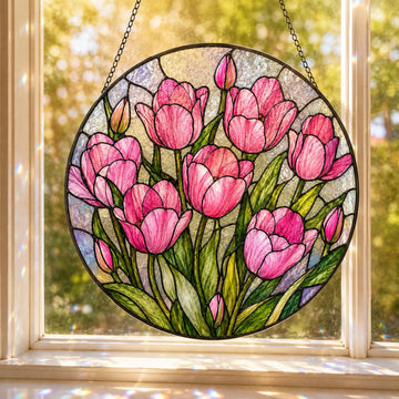 Flower Suncatcher, Stained Glass Style Window Hanging, Choose Tulip Lily Lotus Sunflower Rose Design, Floral Gift for Mom or Grandma