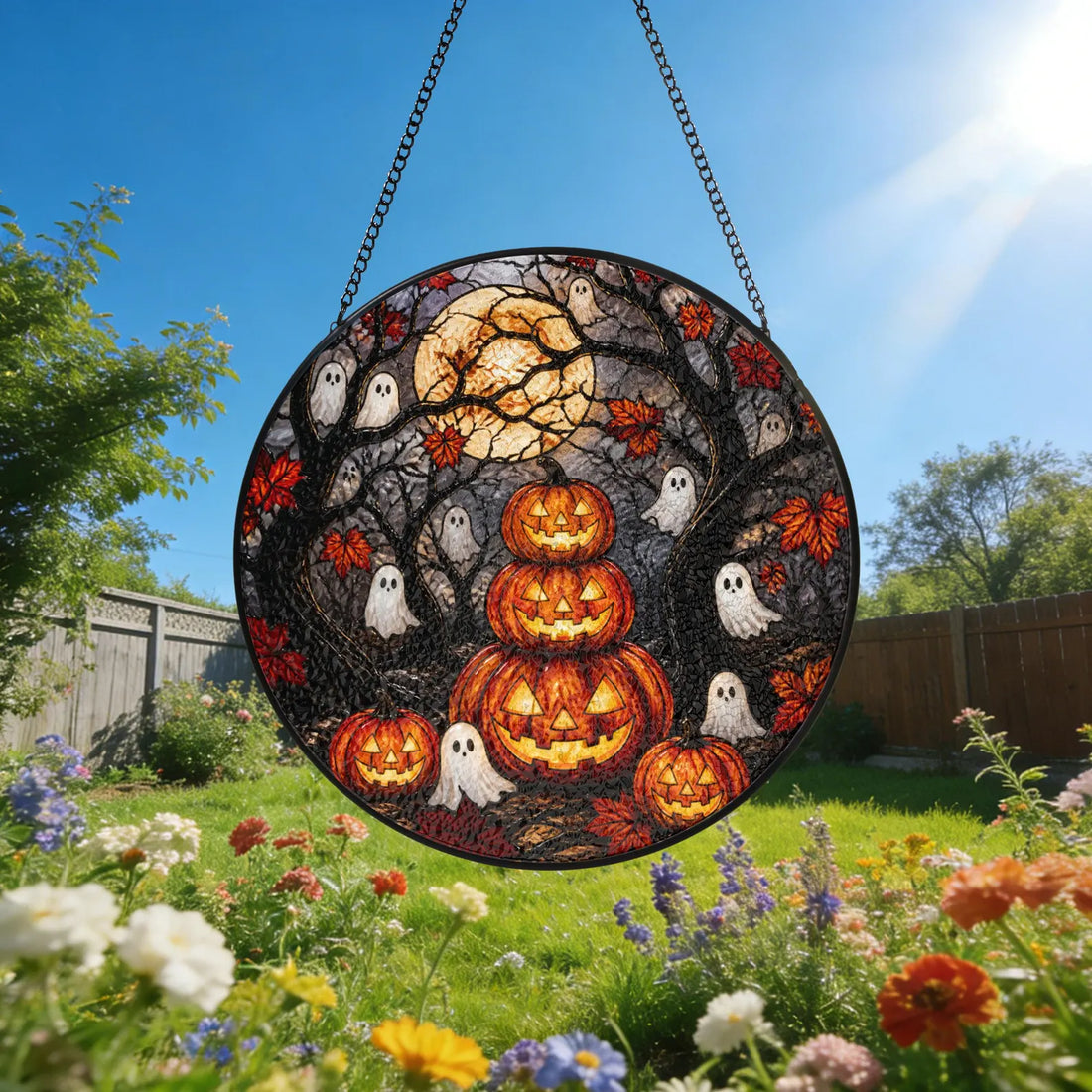 Pumpkin Ghost Stained Glass Suncatcher Pumpkin Ghost Window Hanging Gothic Fall Decor Autumn Window Art Halloween