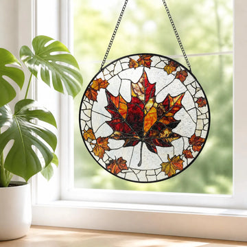 Autumn Maple Leaf Stained Glass Suncatcher, Fall Leaves Window Hanging Decor, Canadian Maple Leaf Sun Catcher, Autumn Home Decor Gift S123