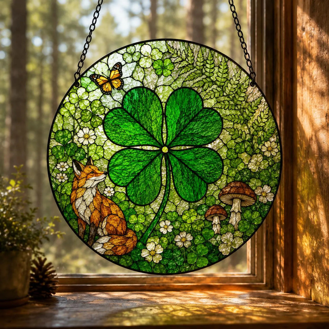 Lucky Shamrock Suncatcher, Four Leaf Clover Window Decor, Stained Glass Style Irish Gift, Good Luck Gift, Spring Home Decoration