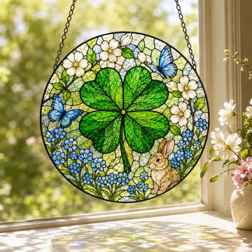 Lucky Shamrock Suncatcher, Four Leaf Clover Window Decor, Stained Glass Style Irish Gift, Good Luck Gift, Spring Home Decoration