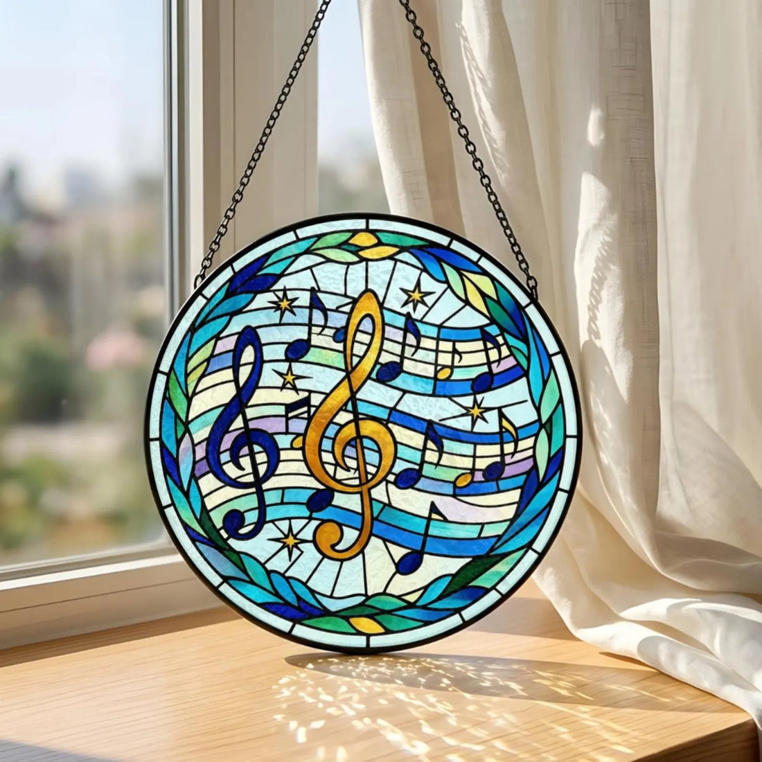 Musical Stained Glass Suncatcher, Treble Clef Music Note Window Hanging, Music Lover Gift, Musical Art Decor, Musician Home Ornament