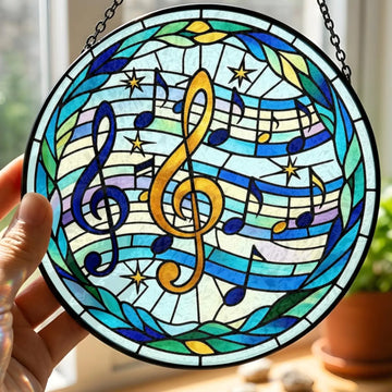 Musical Stained Glass Suncatcher, Treble Clef Music Note Window Hanging, Music Lover Gift, Musical Art Decor, Musician Home Ornament