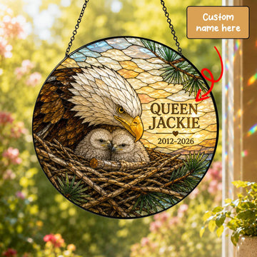 Personalized Jackie and Shadow Bald Eagles of Big Bear Lake Stained Glass Suncatcher, Sandy and Luna Gift