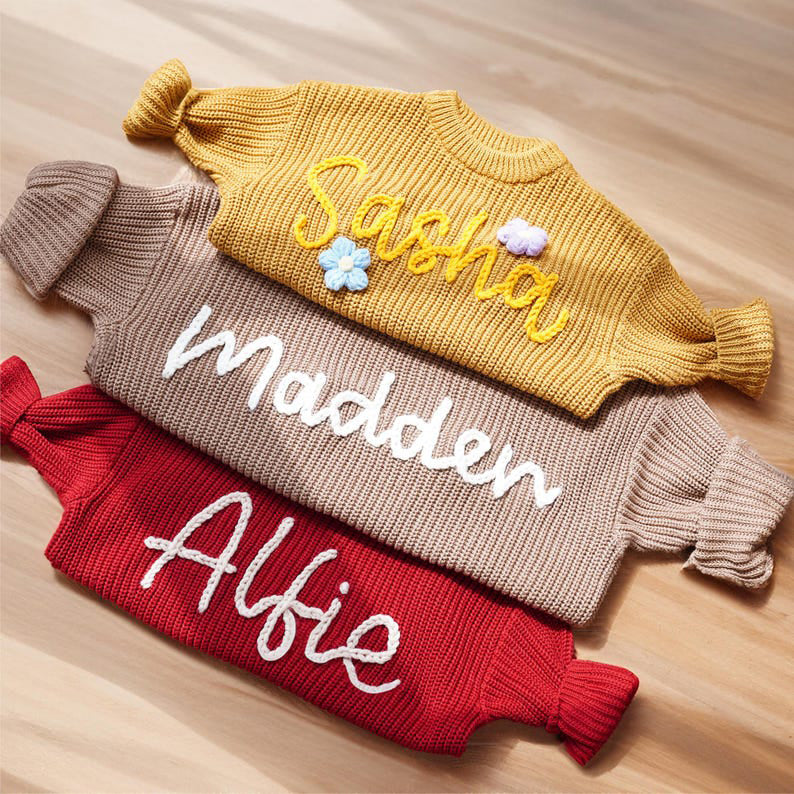 Hand Embroidery Sweaters, Custom Toddler Sweaters, Knit Sweater, Baby Jumper, Gifts for Daughters, Nursery Gifts, Baby Boy Gift, Baby Girl