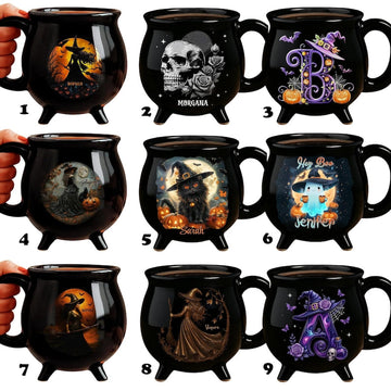 Personalized Witch Cauldron Mug: Gothic Halloween Coffee Cup