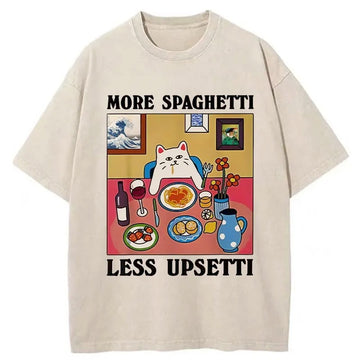 Personality fashion More Spaghetti Less Upsetti Washed T-Shirt