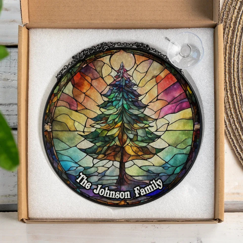 Christmas Tree Family Name Personalized Window Stained Glass Window Hanging Suncatcher Wsg131up