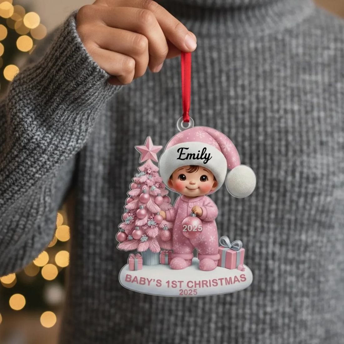 Babys First Christmas With Christmas Tree Personalized Acrylic Ornament Gift For Parents New Baby Gift
