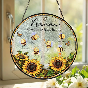 Nanas Reasons To Bee Happy Personalized Window Stained Glass Custom Mothers Day Gift For Momgrandma