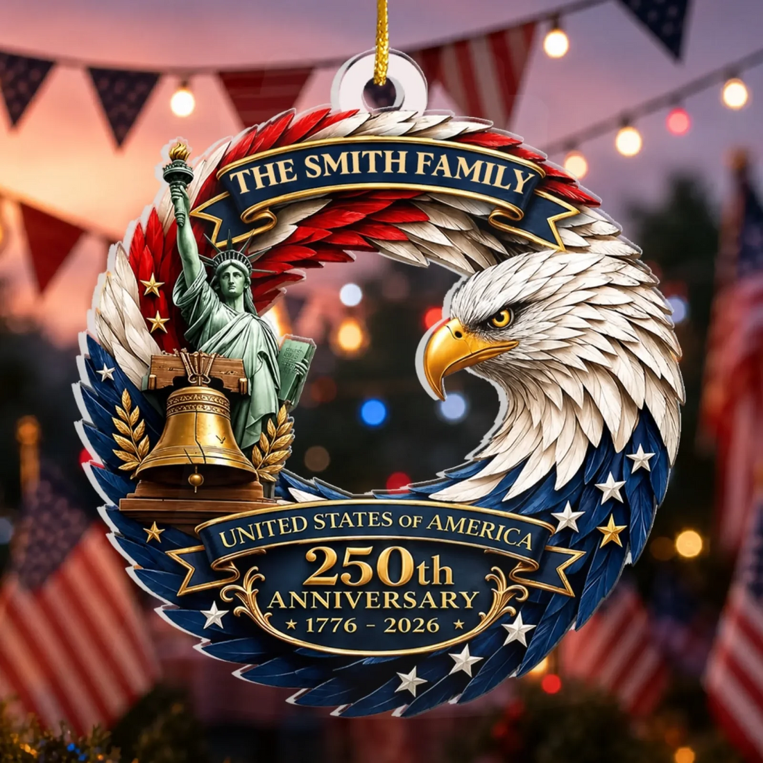Bald Eagle Patriotic America 250Th Anniversary Personalized Acrylic Ornament Proud Patriotic 250 Years Usa Anni Ornament