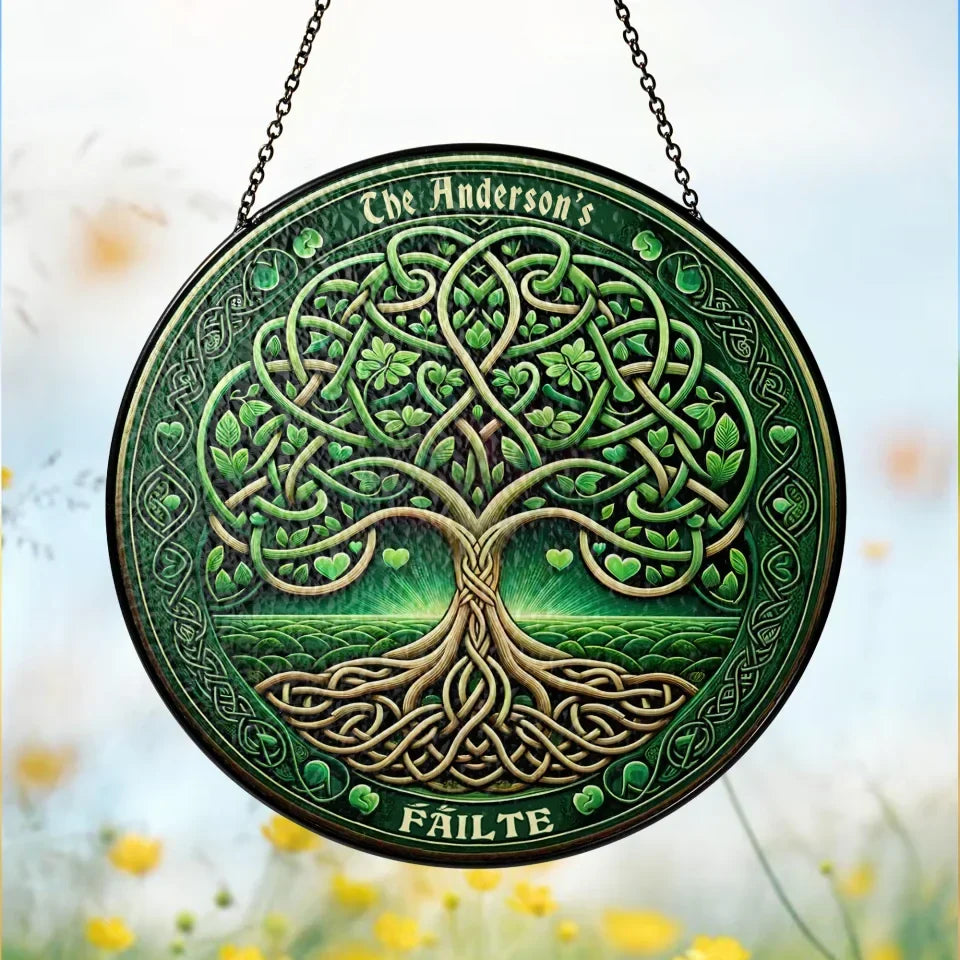 Welcome Family Stained Glass Celtic Tree Of Life Personalized Window Stained Glass