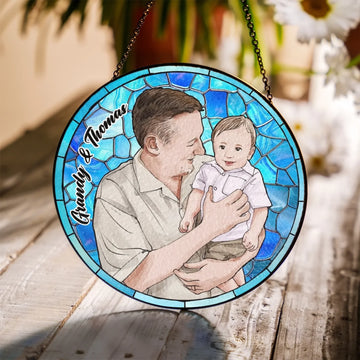 Art Illustration Grandmagrandpa Portrait Personalized Window Stained Glass Gift For Nanapapa New Grandparent Gift