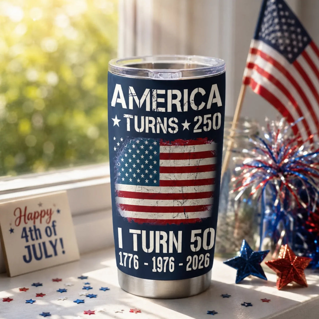 American Turns 250 I Turn 50 Personalized Tumbler Birthday Patriotic Usa 1776 250 Years Anniversary Gift