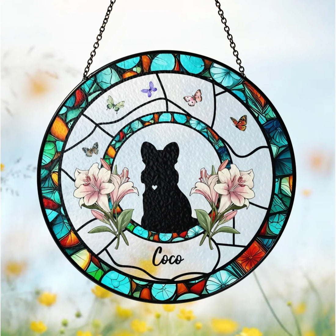 Custom Dog Personalized Window Stained Glass Hanging Suncatcher Gifts For Pet Lover Cute Dog Suncatcher Dog Memorial Gift