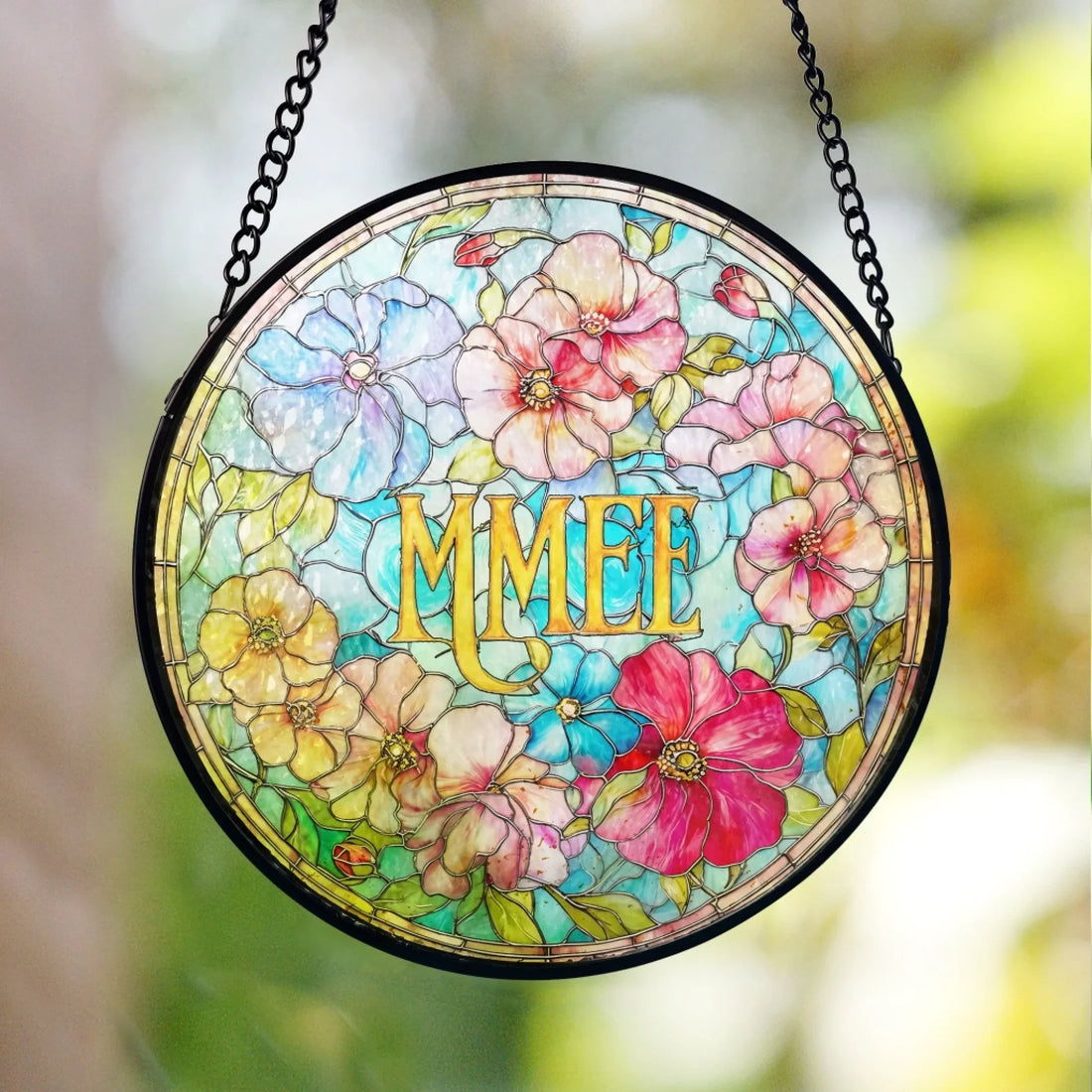 Grandmas Love Shines Brightest Personalized Window Stained Glass Custom Grandma Floral Hanging Suncatcher Gift For Grandmamom Family Gift