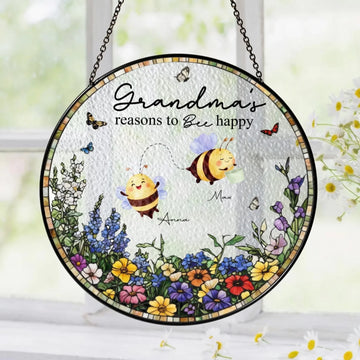 Nanas Reasons To Bee Happy Personalized Window Stained Glass Custom Mothers Day Gift For Momgrandma